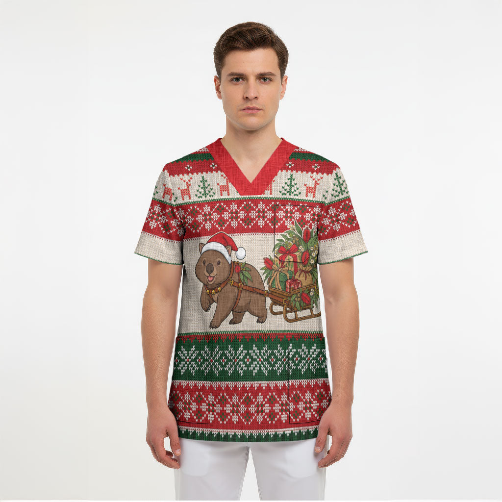 Aussie Wombat Christmas Scrub Top Festive Knitted Pattern Inspired