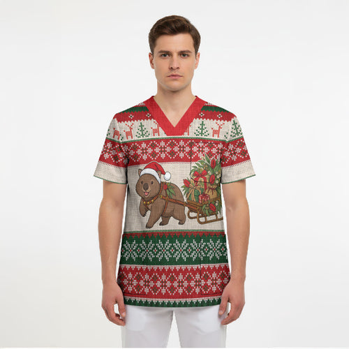 Aussie Wombat Christmas Scrub Top Festive Knitted Pattern Inspired