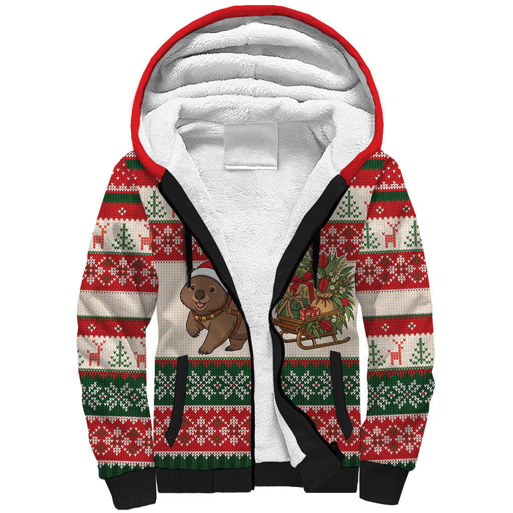 Aussie Wombat Christmas Sherpa Hoodie Festive Knitted Pattern Inspired