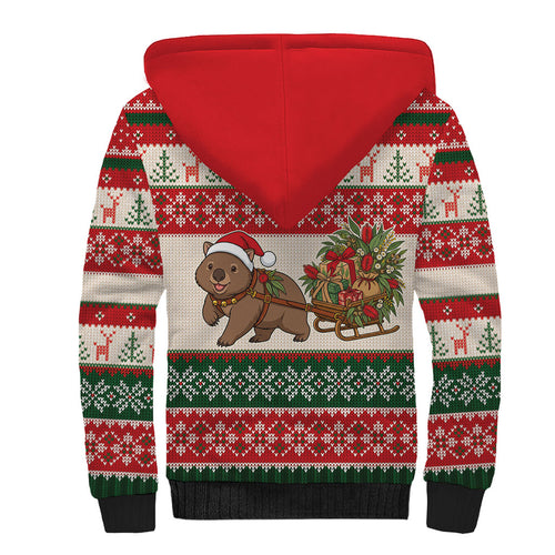 Aussie Wombat Christmas Sherpa Hoodie Festive Knitted Pattern Inspired