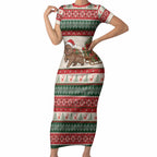 Aussie Wombat Christmas Short Sleeve Bodycon Dress Festive Knitted Pattern Inspired