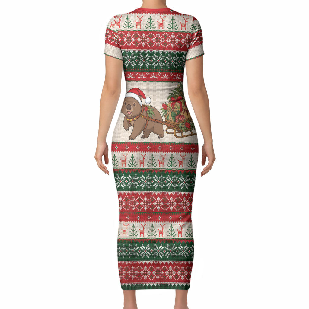 Aussie Wombat Christmas Short Sleeve Bodycon Dress Festive Knitted Pattern Inspired