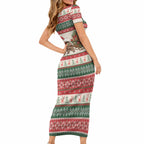 Aussie Wombat Christmas Short Sleeve Bodycon Dress Festive Knitted Pattern Inspired