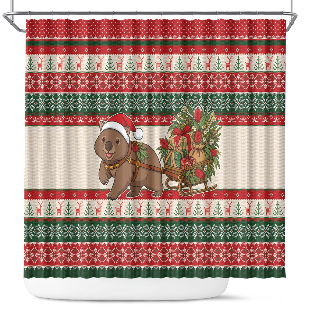 Aussie Wombat Christmas Shower Curtain Festive Knitted Pattern Inspired