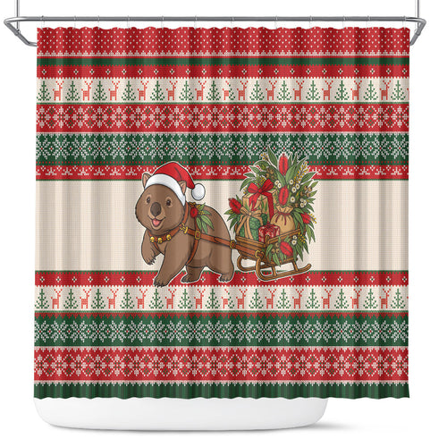 Aussie Wombat Christmas Shower Curtain Festive Knitted Pattern Inspired