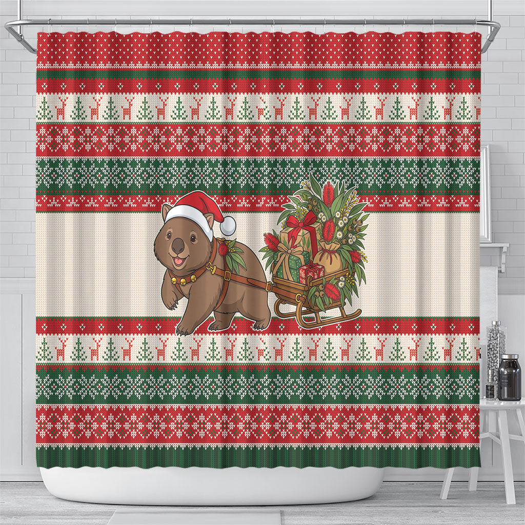 Aussie Wombat Christmas Shower Curtain Festive Knitted Pattern Inspired
