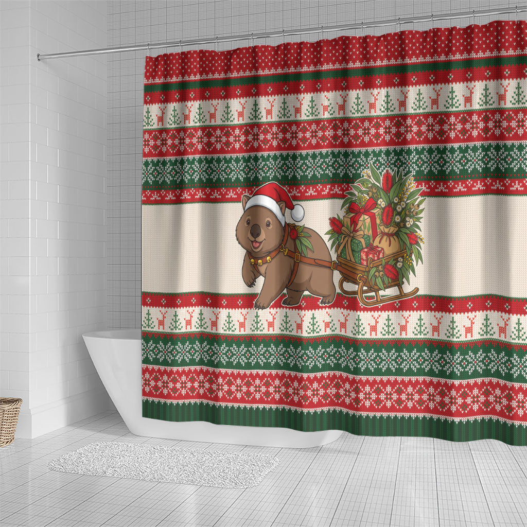 Aussie Wombat Christmas Shower Curtain Festive Knitted Pattern Inspired