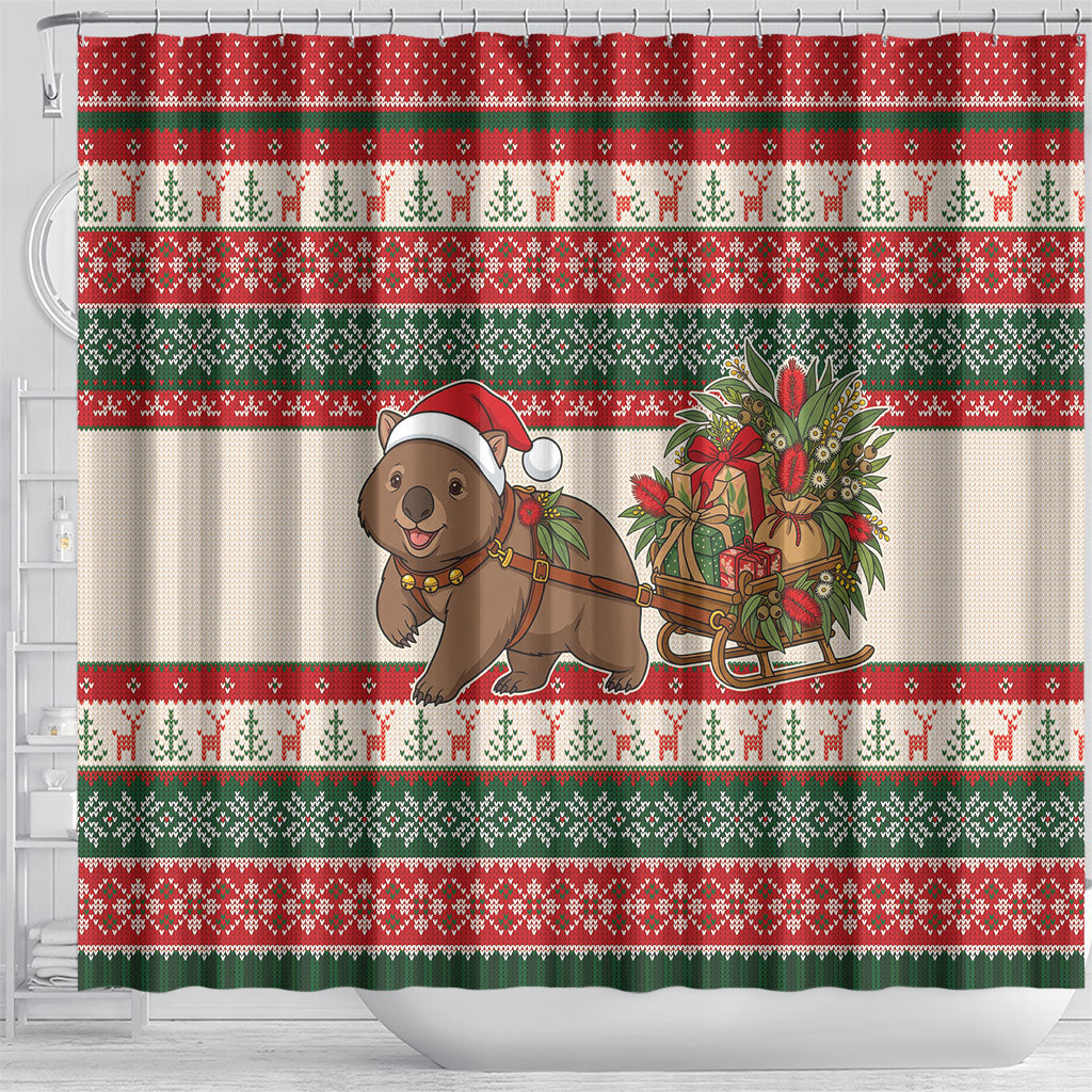 Aussie Wombat Christmas Shower Curtain Festive Knitted Pattern Inspired