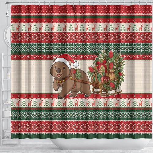 Aussie Wombat Christmas Shower Curtain Festive Knitted Pattern Inspired
