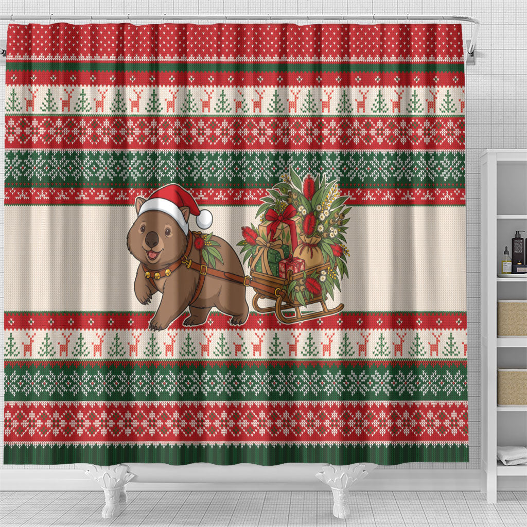 Aussie Wombat Christmas Shower Curtain Festive Knitted Pattern Inspired