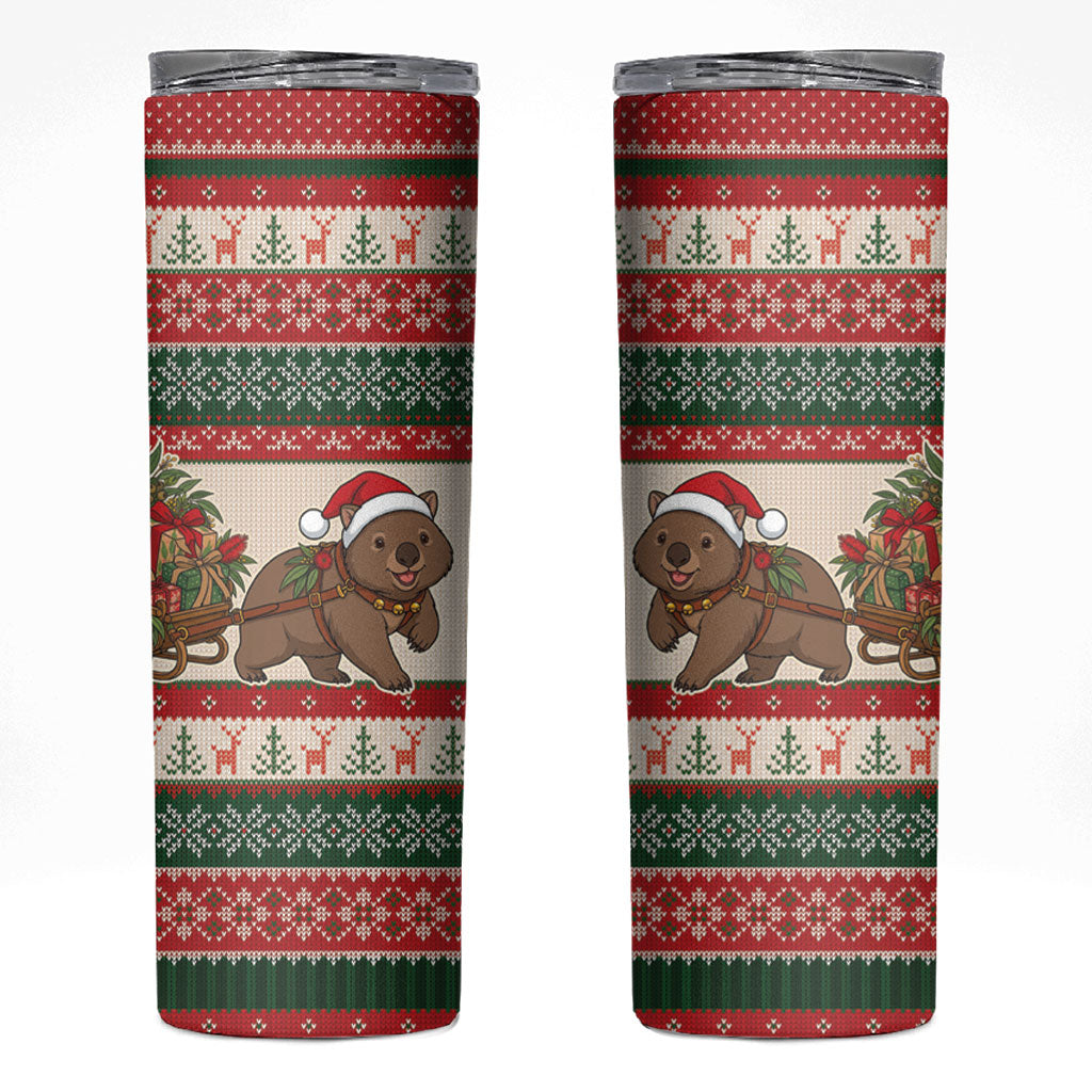 Aussie Wombat Christmas Skinny Tumbler Festive Knitted Pattern Inspired