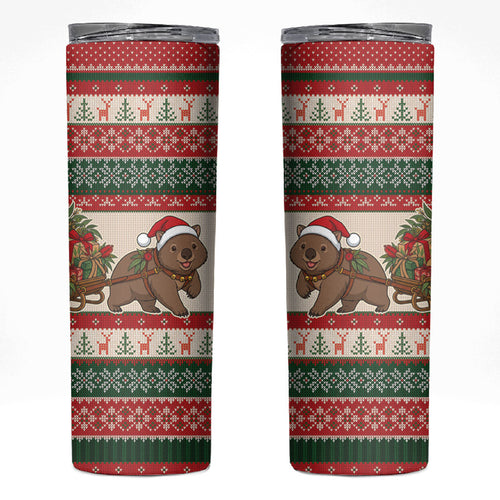 Aussie Wombat Christmas Skinny Tumbler Festive Knitted Pattern Inspired