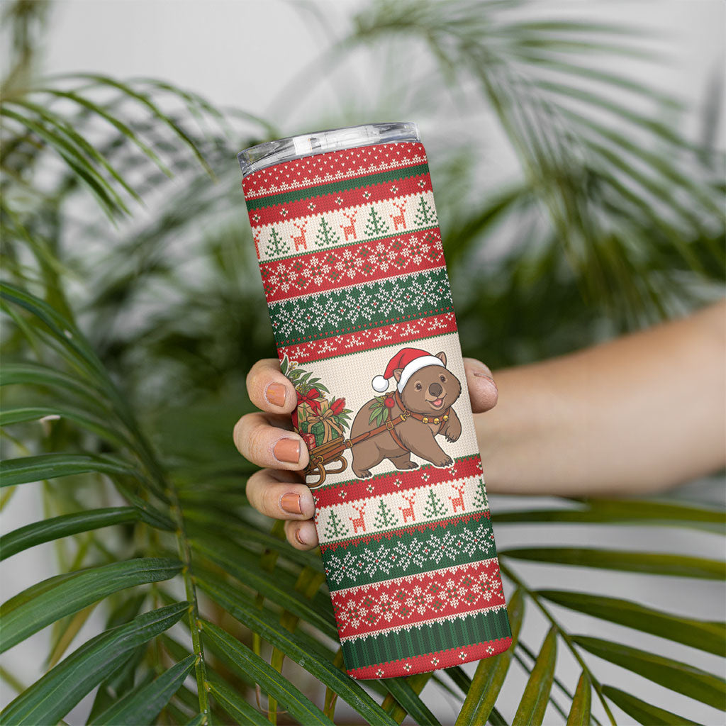 Aussie Wombat Christmas Skinny Tumbler Festive Knitted Pattern Inspired