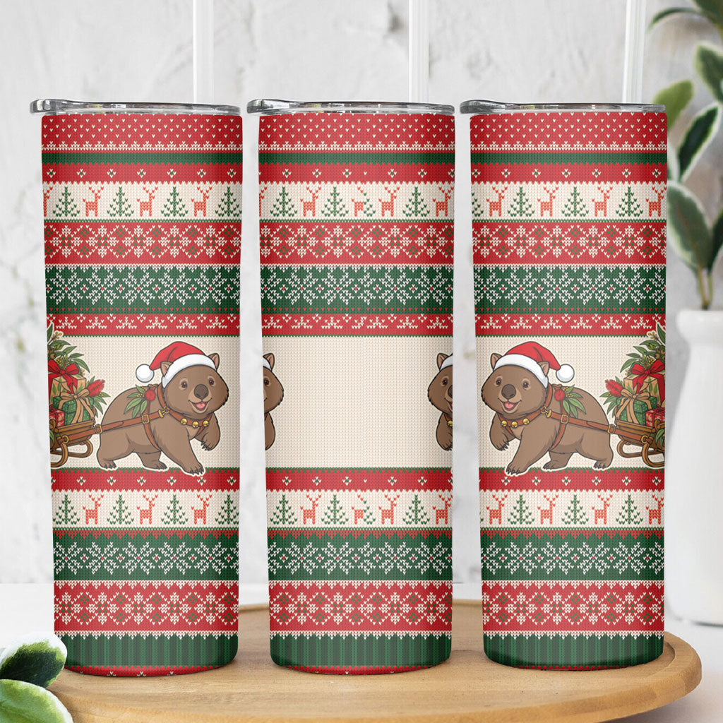 Aussie Wombat Christmas Skinny Tumbler Festive Knitted Pattern Inspired
