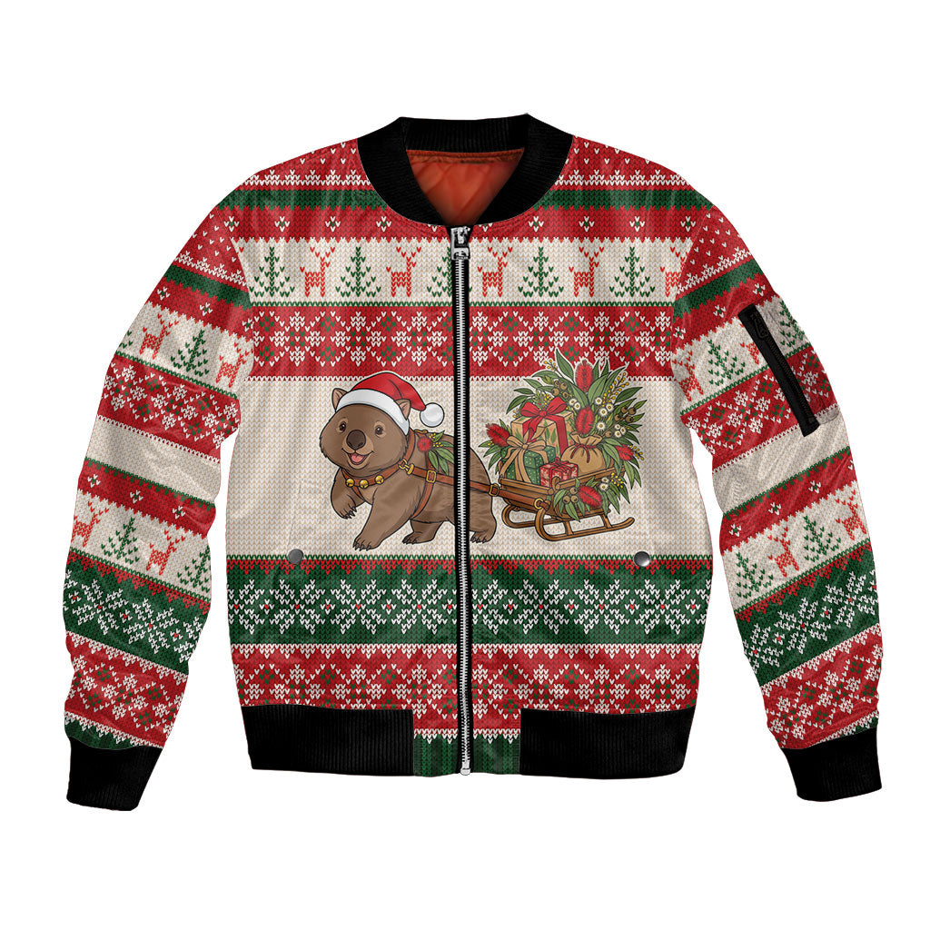 Aussie Wombat Christmas Sleeve Zip Bomber Jacket Festive Knitted Pattern Inspired