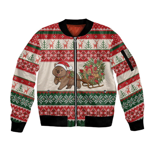 Aussie Wombat Christmas Sleeve Zip Bomber Jacket Festive Knitted Pattern Inspired