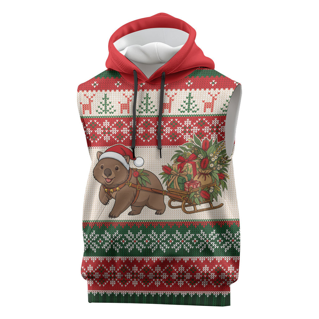 Aussie Wombat Christmas Sleeveless Hoodie Festive Knitted Pattern Inspired