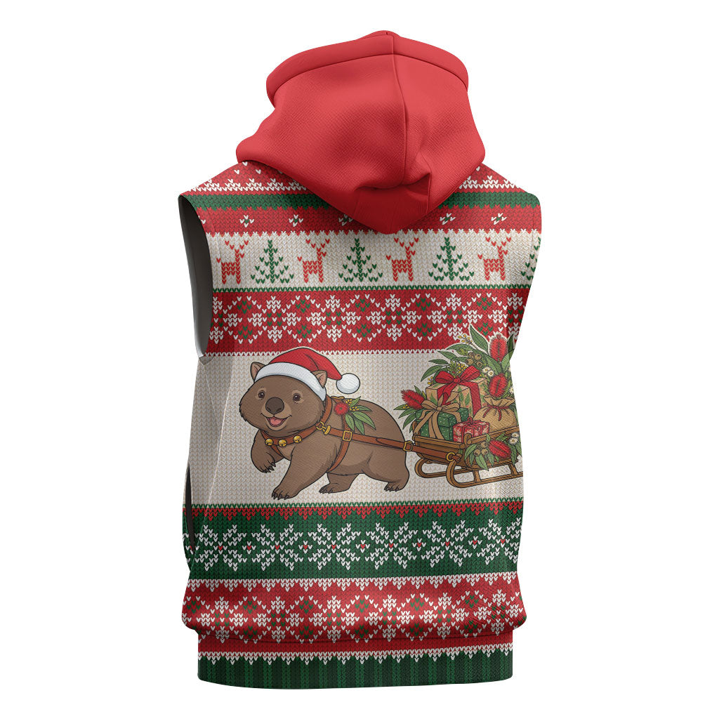 Aussie Wombat Christmas Sleeveless Hoodie Festive Knitted Pattern Inspired