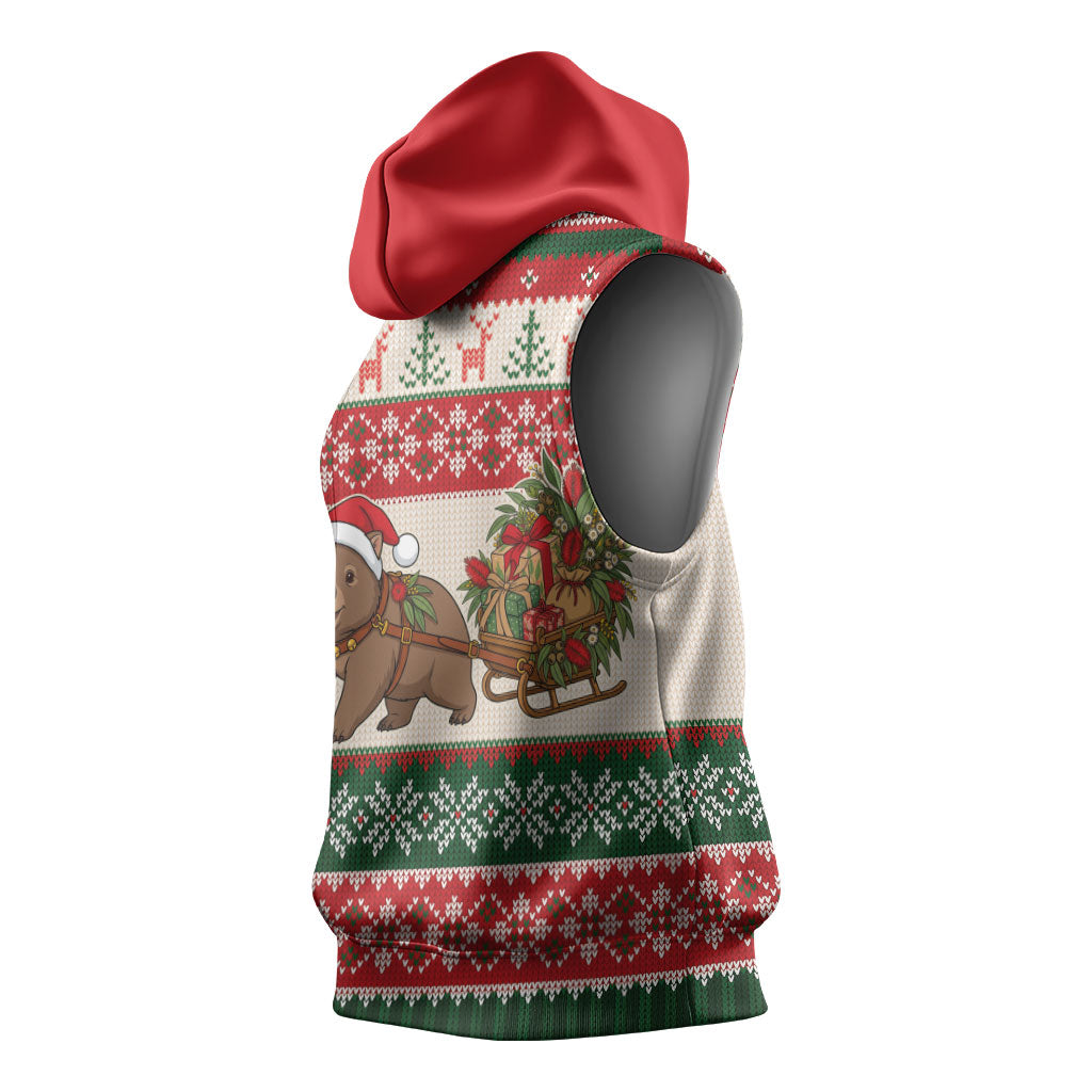 Aussie Wombat Christmas Sleeveless Hoodie Festive Knitted Pattern Inspired