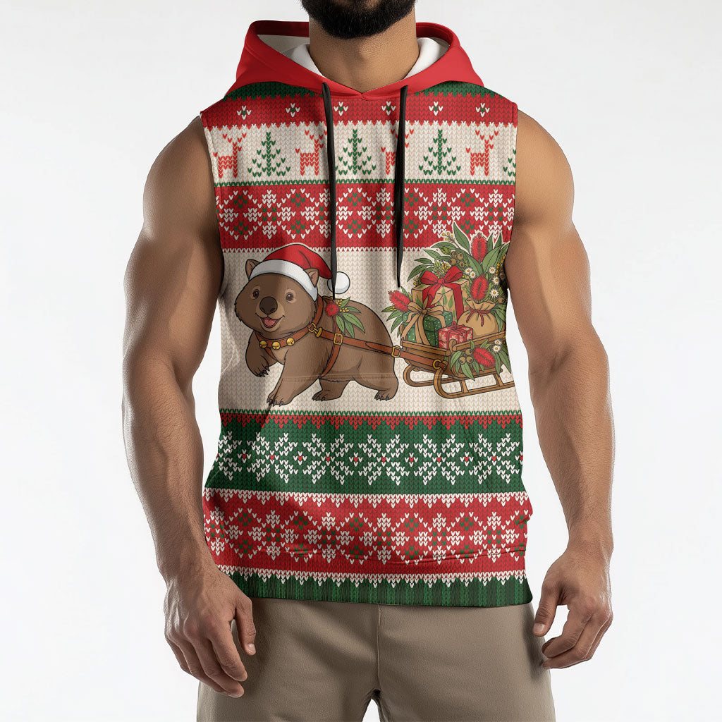 Aussie Wombat Christmas Sleeveless Hoodie Festive Knitted Pattern Inspired