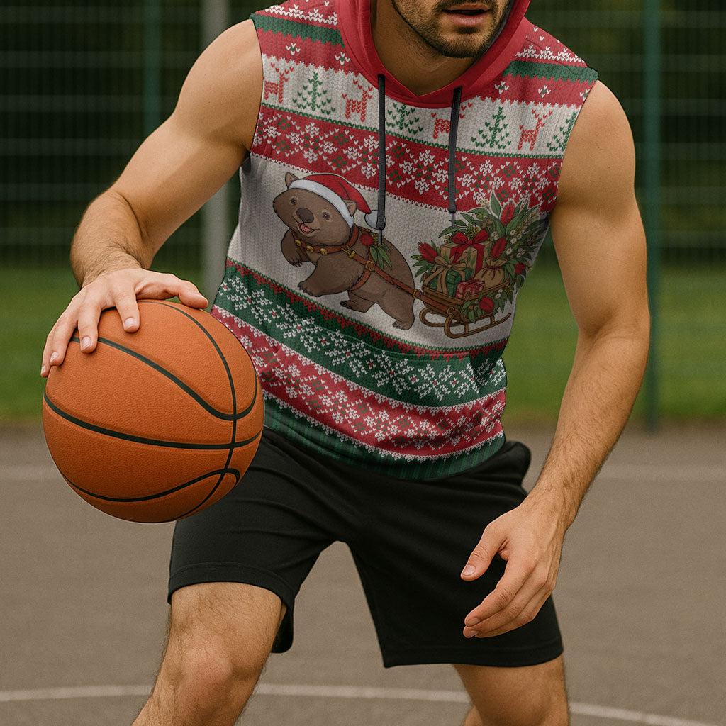 Aussie Wombat Christmas Sleeveless Hoodie Festive Knitted Pattern Inspired