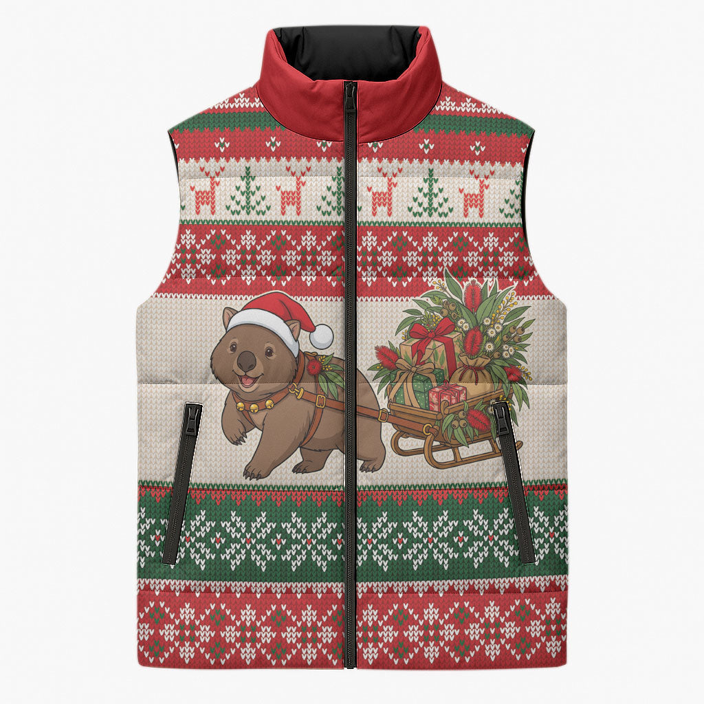 Aussie Wombat Christmas Sleeveless Puffer Jacket Festive Knitted Pattern Inspired