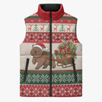 Aussie Wombat Christmas Sleeveless Puffer Jacket Festive Knitted Pattern Inspired