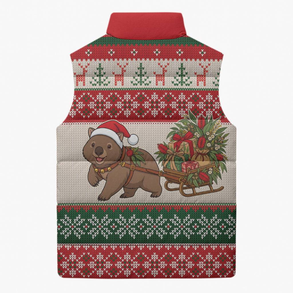 Aussie Wombat Christmas Sleeveless Puffer Jacket Festive Knitted Pattern Inspired