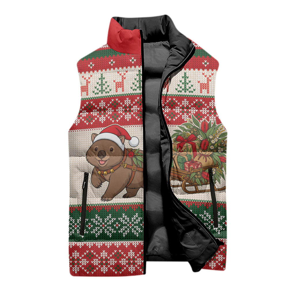 Aussie Wombat Christmas Sleeveless Puffer Jacket Festive Knitted Pattern Inspired