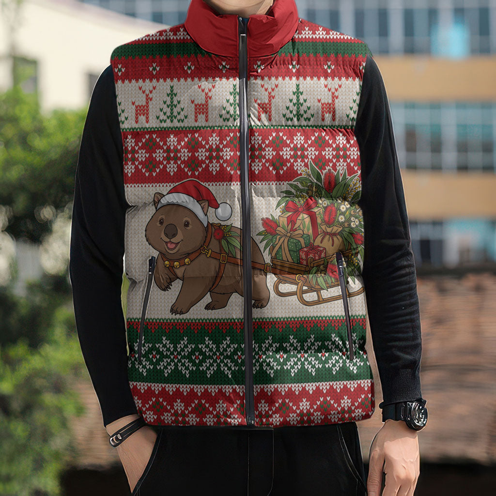 Aussie Wombat Christmas Sleeveless Puffer Jacket Festive Knitted Pattern Inspired