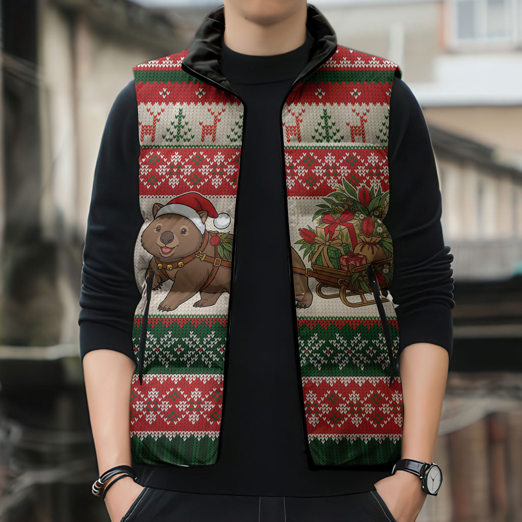 Aussie Wombat Christmas Sleeveless Puffer Jacket Festive Knitted Pattern Inspired