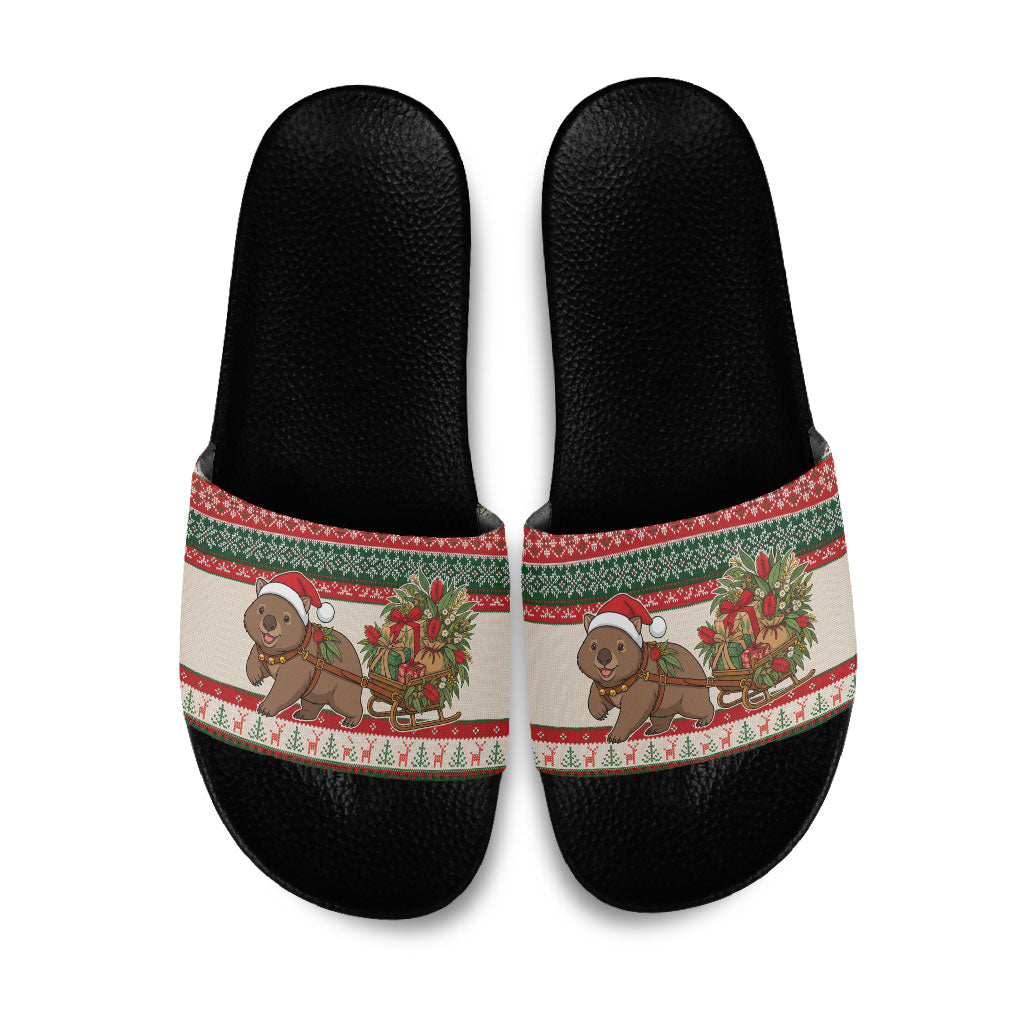 Aussie Wombat Christmas Slide Sandals Festive Knitted Pattern Inspired