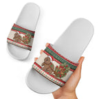 Aussie Wombat Christmas Slide Sandals Festive Knitted Pattern Inspired