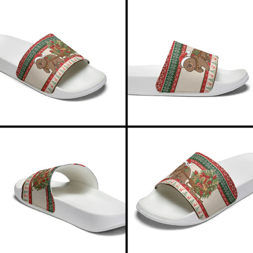 Aussie Wombat Christmas Slide Sandals Festive Knitted Pattern Inspired