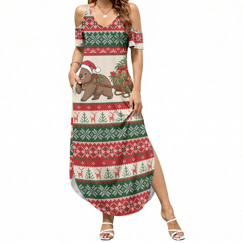 Aussie Wombat Christmas Summer Maxi Dress Festive Knitted Pattern Inspired
