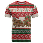Aussie Wombat Christmas T Shirt Festive Knitted Pattern Inspired