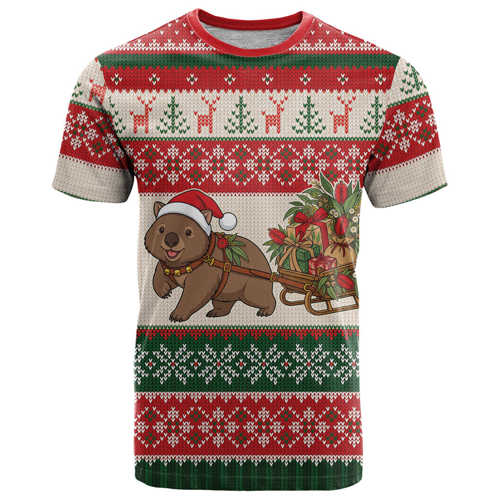 Aussie Wombat Christmas T Shirt Festive Knitted Pattern Inspired