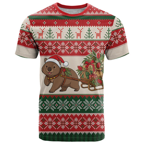 Aussie Wombat Christmas T Shirt Festive Knitted Pattern Inspired