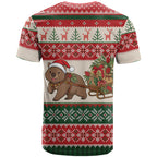 Aussie Wombat Christmas T Shirt Festive Knitted Pattern Inspired