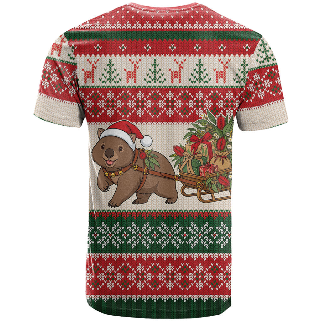 Aussie Wombat Christmas T Shirt Festive Knitted Pattern Inspired