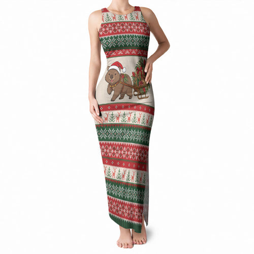 Aussie Wombat Christmas Tank Maxi Dress Festive Knitted Pattern Inspired
