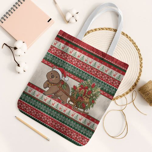 Aussie Wombat Christmas Tote Bag Festive Knitted Pattern Inspired