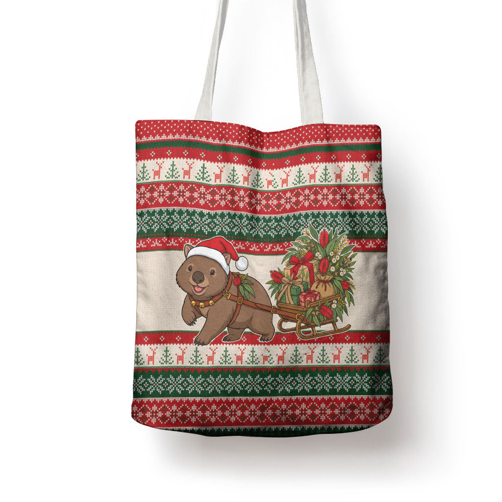 Aussie Wombat Christmas Tote Bag Festive Knitted Pattern Inspired