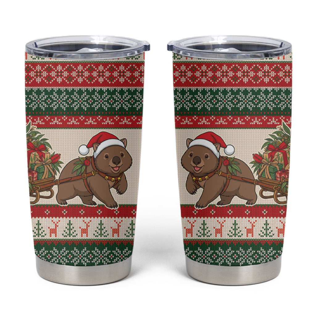 Aussie Wombat Christmas Tumbler Cup Festive Knitted Pattern Inspired