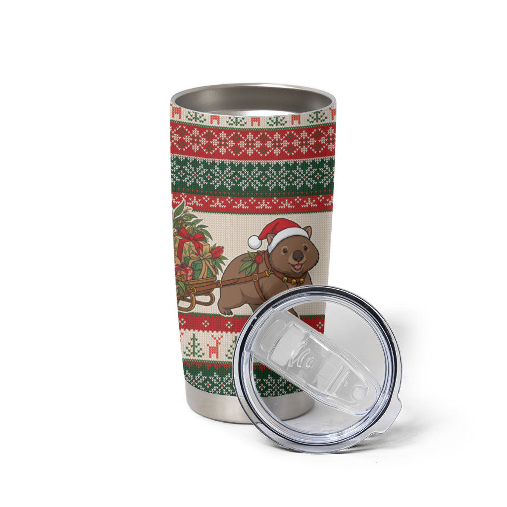 Aussie Wombat Christmas Tumbler Cup Festive Knitted Pattern Inspired