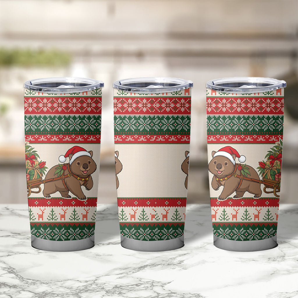 Aussie Wombat Christmas Tumbler Cup Festive Knitted Pattern Inspired