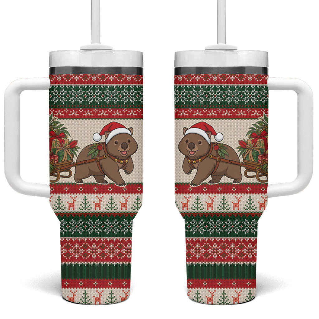 Aussie Wombat Christmas Tumbler With Handle Festive Knitted Pattern Inspired