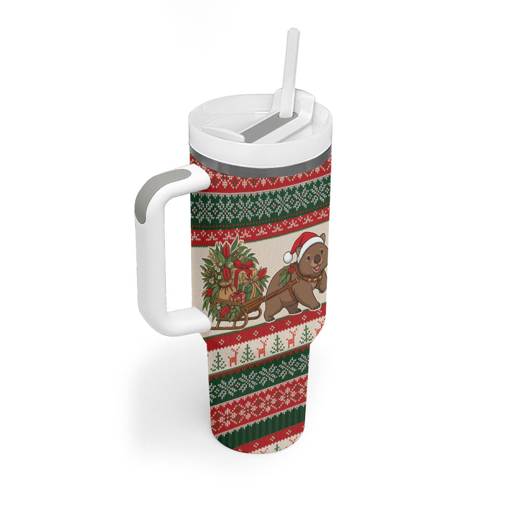 Aussie Wombat Christmas Tumbler With Handle Festive Knitted Pattern Inspired