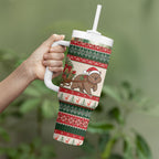 Aussie Wombat Christmas Tumbler With Handle Festive Knitted Pattern Inspired