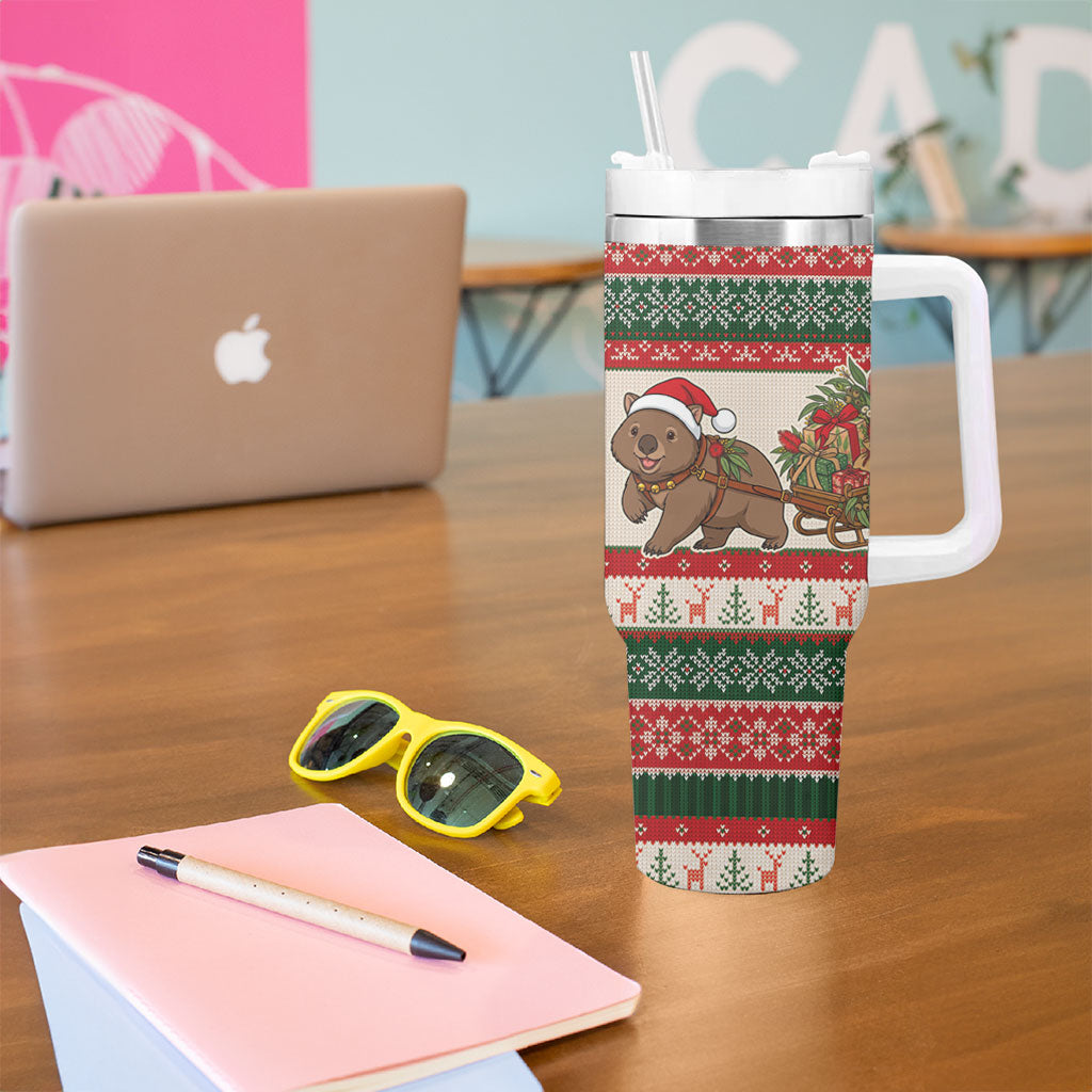 Aussie Wombat Christmas Tumbler With Handle Festive Knitted Pattern Inspired